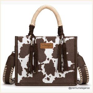 Western Cow Print Tote Bag with Rope Handle and Crossbody Strap